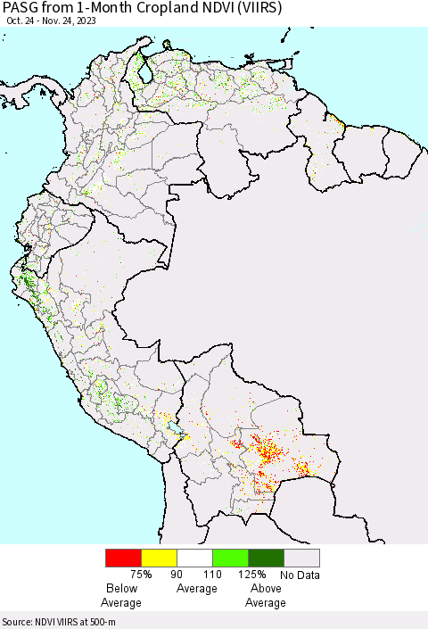 Northern South America PASG from 1-Month Cropland NDVI (VIIRS) Thematic Map For 11/17/2023 - 11/24/2023