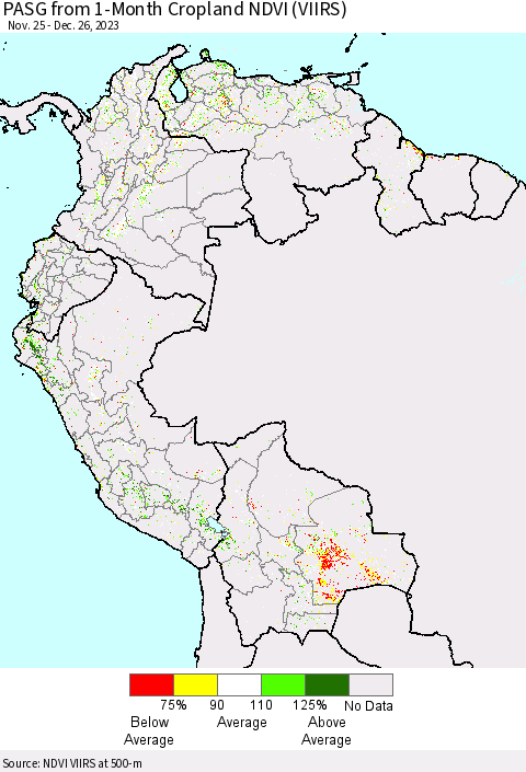 Northern South America PASG from 1-Month Cropland NDVI (VIIRS) Thematic Map For 12/19/2023 - 12/26/2023