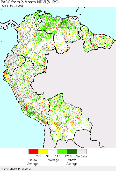 Northern South America PASG from 2-Month NDVI (VIIRS) Thematic Map For 2/26/2021 - 3/5/2021