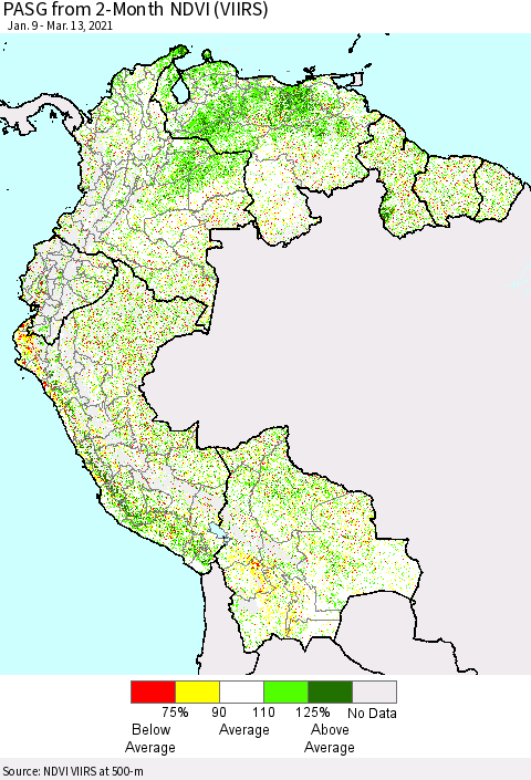 Northern South America PASG from 2-Month NDVI (VIIRS) Thematic Map For 3/6/2021 - 3/13/2021