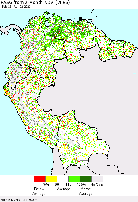 Northern South America PASG from 2-Month NDVI (VIIRS) Thematic Map For 4/15/2021 - 4/22/2021