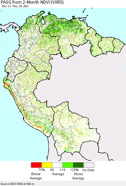 Northern South America PASG from 2-Month NDVI (VIIRS) Thematic Map For 5/17/2021 - 5/24/2021