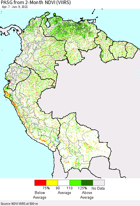 Northern South America PASG from 2-Month NDVI (VIIRS) Thematic Map For 6/2/2021 - 6/9/2021