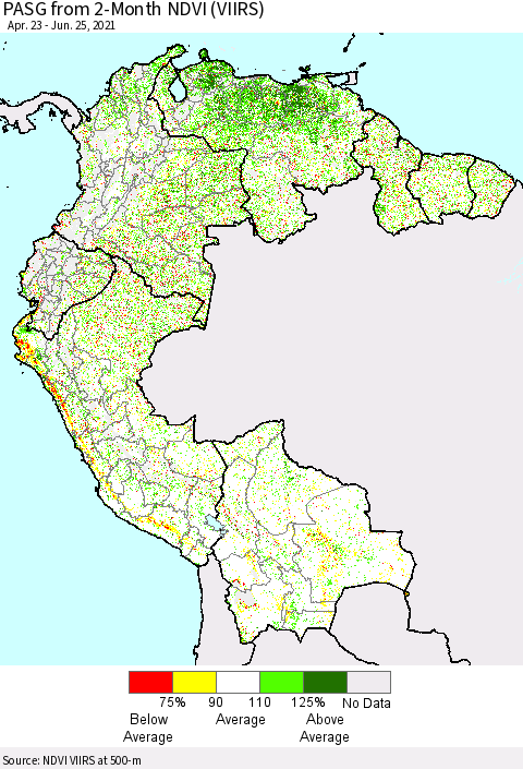 Northern South America PASG from 2-Month NDVI (VIIRS) Thematic Map For 6/18/2021 - 6/25/2021