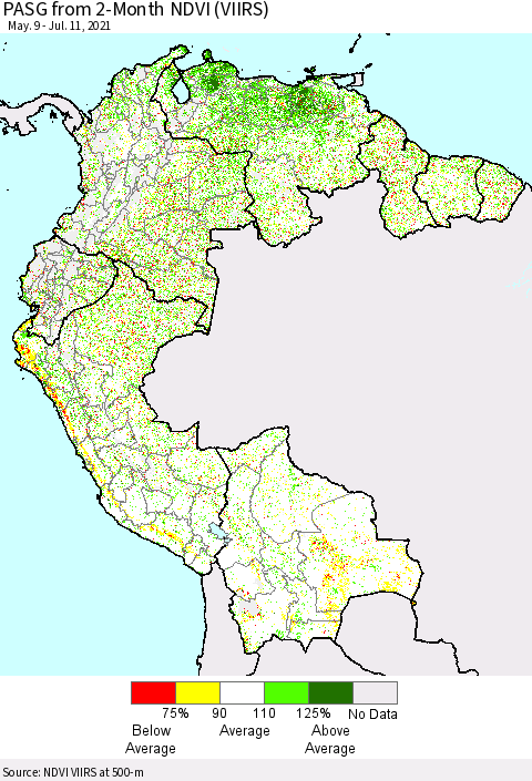 Northern South America PASG from 2-Month NDVI (VIIRS) Thematic Map For 7/4/2021 - 7/11/2021