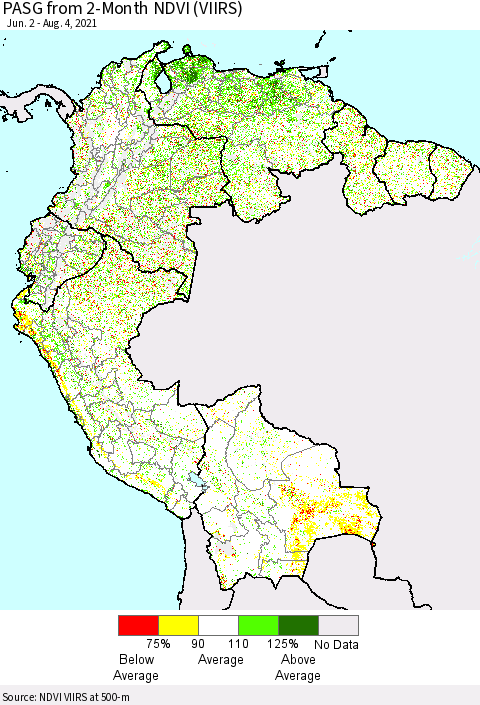 Northern South America PASG from 2-Month NDVI (VIIRS) Thematic Map For 7/28/2021 - 8/4/2021