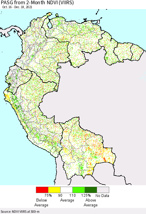 Northern South America PASG from 2-Month NDVI (VIIRS) Thematic Map For 12/11/2021 - 12/18/2021