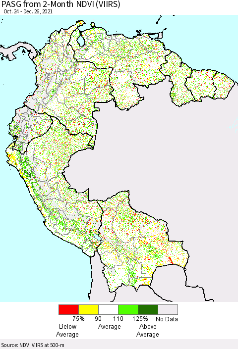 Northern South America PASG from 2-Month NDVI (VIIRS) Thematic Map For 12/19/2021 - 12/26/2021
