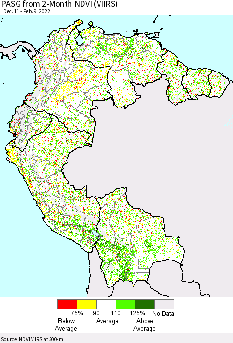 Northern South America PASG from 2-Month NDVI (VIIRS) Thematic Map For 2/2/2022 - 2/9/2022