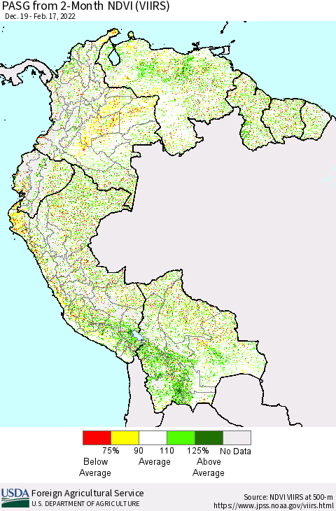 Northern South America PASG from 2-Month NDVI (VIIRS) Thematic Map For 2/11/2022 - 2/20/2022