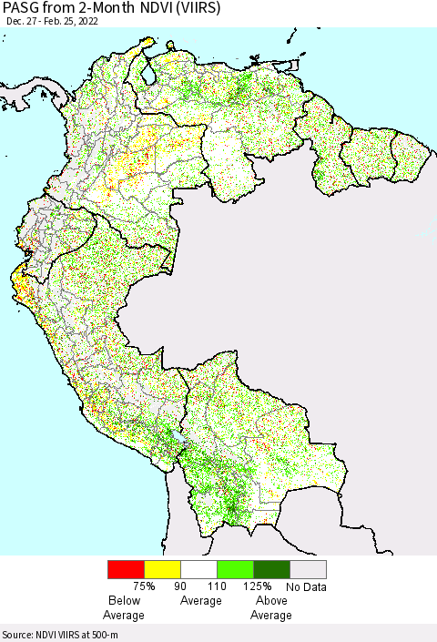 Northern South America PASG from 2-Month NDVI (VIIRS) Thematic Map For 2/18/2022 - 2/25/2022