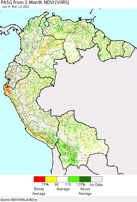 Northern South America PASG from 2-Month NDVI (VIIRS) Thematic Map For 3/6/2022 - 3/13/2022