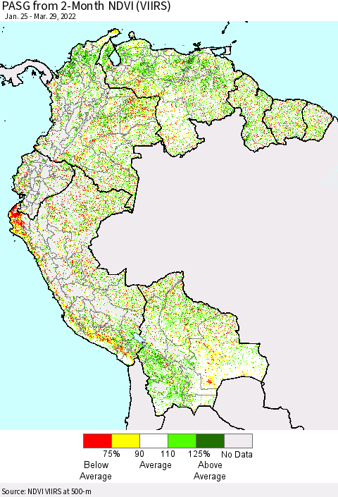 Northern South America PASG from 2-Month NDVI (VIIRS) Thematic Map For 3/22/2022 - 3/29/2022