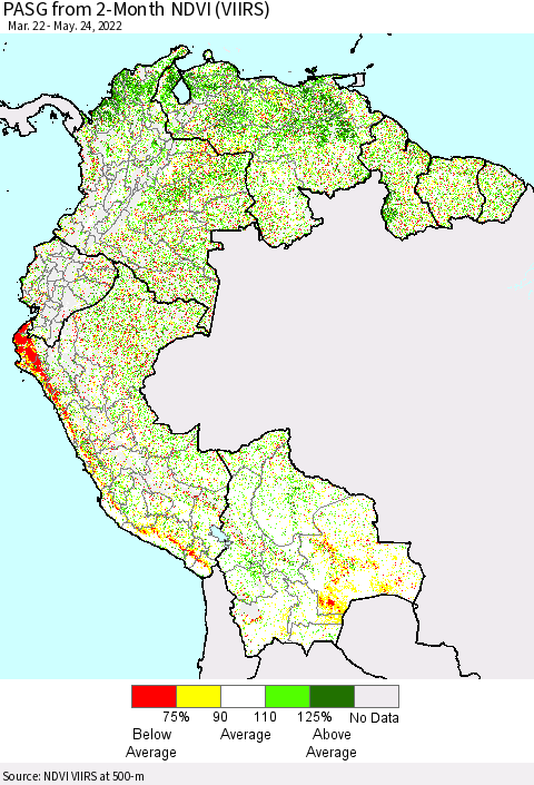 Northern South America PASG from 2-Month NDVI (VIIRS) Thematic Map For 5/17/2022 - 5/24/2022