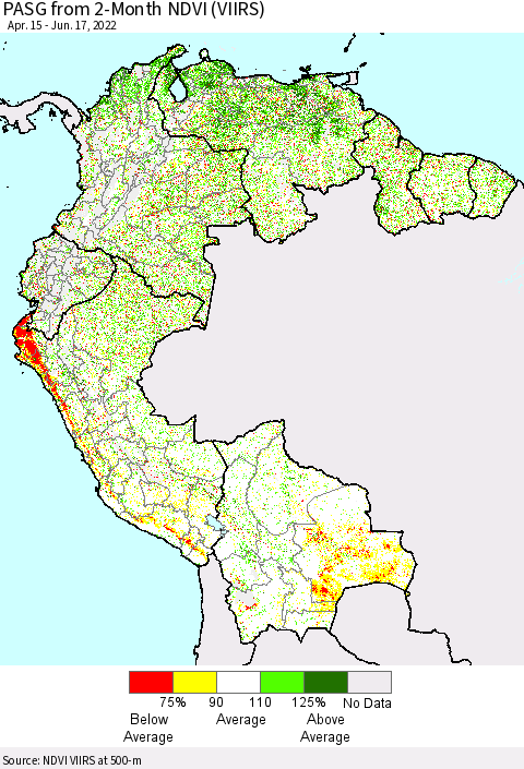 Northern South America PASG from 2-Month NDVI (VIIRS) Thematic Map For 6/10/2022 - 6/17/2022