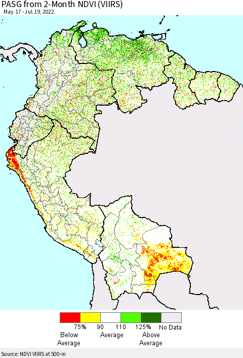 Northern South America PASG from 2-Month NDVI (VIIRS) Thematic Map For 7/12/2022 - 7/19/2022