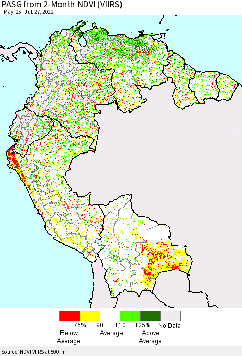 Northern South America PASG from 2-Month NDVI (VIIRS) Thematic Map For 7/20/2022 - 7/27/2022
