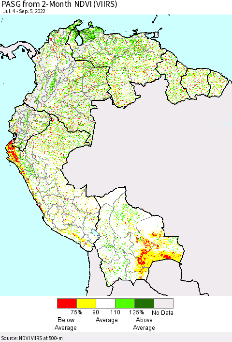 Northern South America PASG from 2-Month NDVI (VIIRS) Thematic Map For 8/29/2022 - 9/5/2022