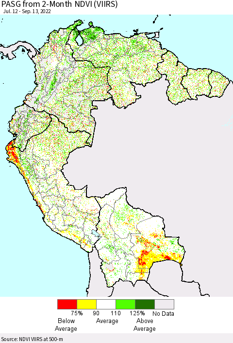 Northern South America PASG from 2-Month NDVI (VIIRS) Thematic Map For 9/6/2022 - 9/13/2022