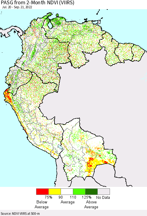 Northern South America PASG from 2-Month NDVI (VIIRS) Thematic Map For 9/14/2022 - 9/21/2022