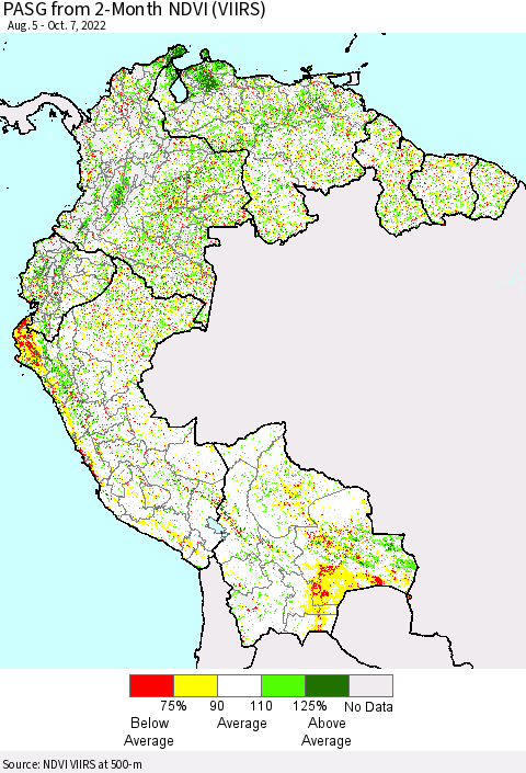 Northern South America PASG from 2-Month NDVI (VIIRS) Thematic Map For 9/30/2022 - 10/7/2022