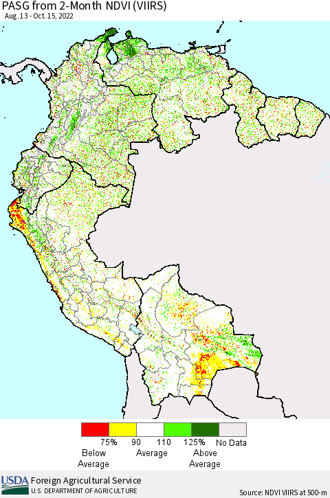 Northern South America PASG from 2-Month NDVI (VIIRS) Thematic Map For 10/8/2022 - 10/15/2022
