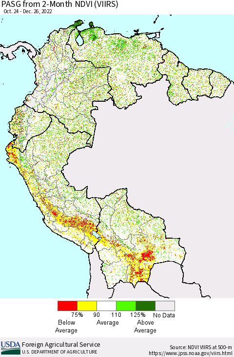 Northern South America PASG from 2-Month NDVI (VIIRS) Thematic Map For 12/21/2022 - 12/31/2022
