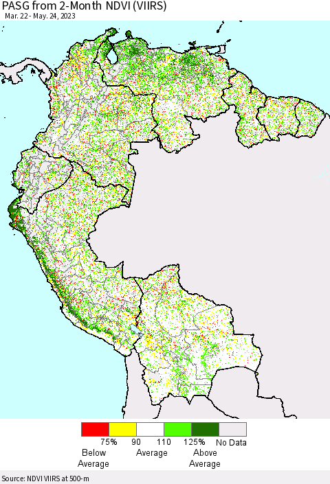 Northern South America PASG from 2-Month NDVI (VIIRS) Thematic Map For 5/17/2023 - 5/24/2023