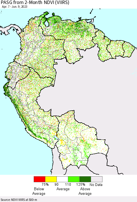 Northern South America PASG from 2-Month NDVI (VIIRS) Thematic Map For 6/2/2023 - 6/9/2023