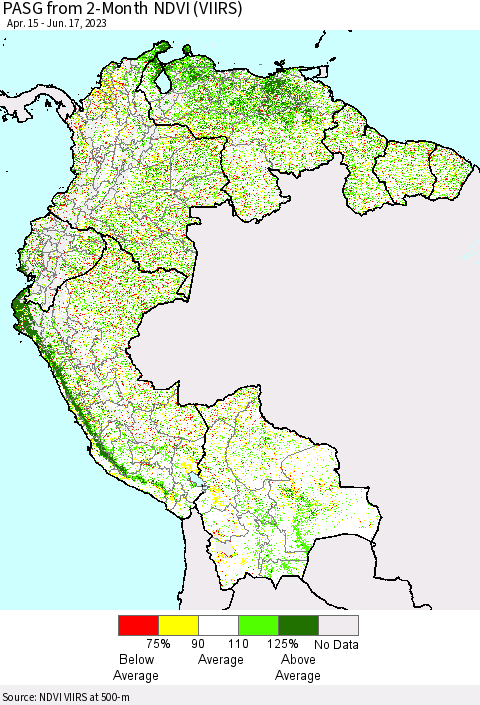 Northern South America PASG from 2-Month NDVI (VIIRS) Thematic Map For 6/10/2023 - 6/17/2023