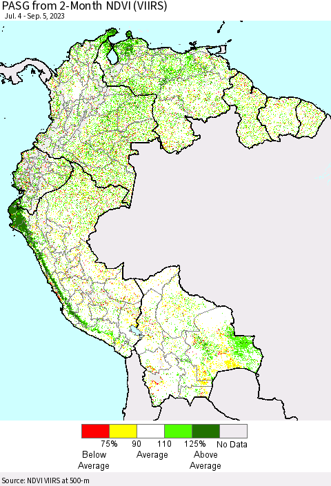 Northern South America PASG from 2-Month NDVI (VIIRS) Thematic Map For 8/29/2023 - 9/5/2023