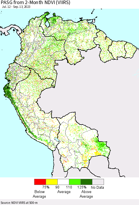 Northern South America PASG from 2-Month NDVI (VIIRS) Thematic Map For 9/6/2023 - 9/13/2023