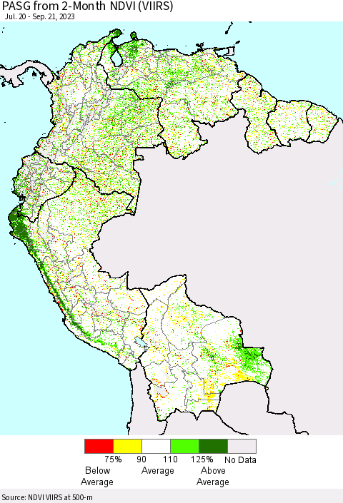 Northern South America PASG from 2-Month NDVI (VIIRS) Thematic Map For 9/14/2023 - 9/21/2023