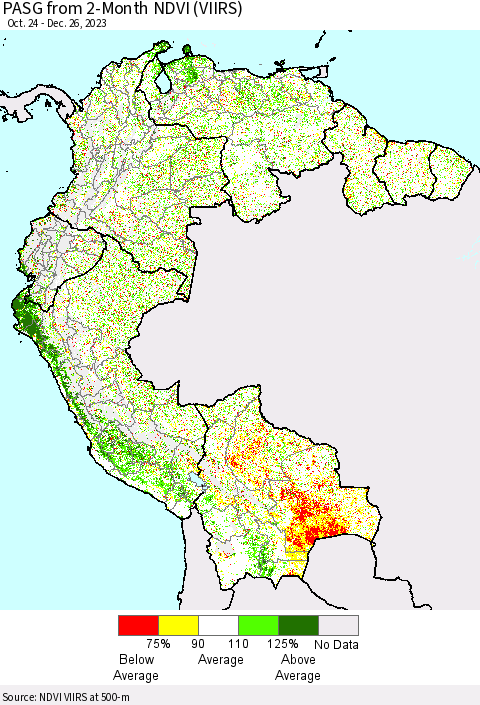 Northern South America PASG from 2-Month NDVI (VIIRS) Thematic Map For 12/19/2023 - 12/26/2023