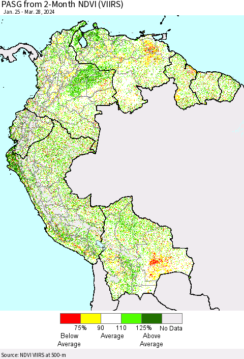 Northern South America PASG from 2-Month NDVI (VIIRS) Thematic Map For 3/21/2024 - 3/28/2024