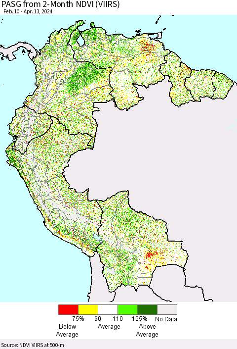Northern South America PASG from 2-Month NDVI (VIIRS) Thematic Map For 4/6/2024 - 4/13/2024