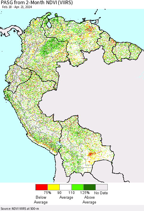 Northern South America PASG from 2-Month NDVI (VIIRS) Thematic Map For 4/14/2024 - 4/21/2024