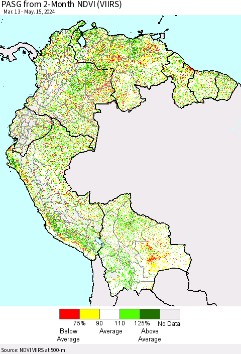 Northern South America PASG from 2-Month NDVI (VIIRS) Thematic Map For 5/8/2024 - 5/15/2024