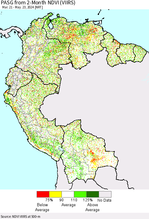 Northern South America PASG from 2-Month NDVI (VIIRS) Thematic Map For 5/16/2024 - 5/23/2024