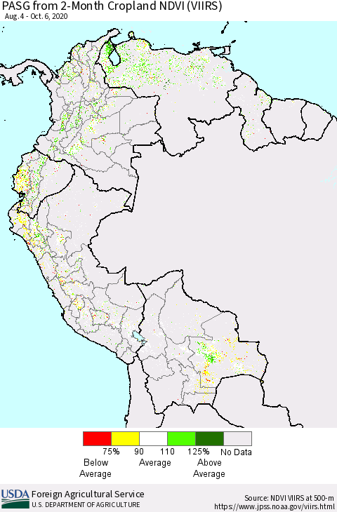 Northern South America PASG from 2-Month Cropland NDVI (VIIRS) Thematic Map For 10/1/2020 - 10/10/2020