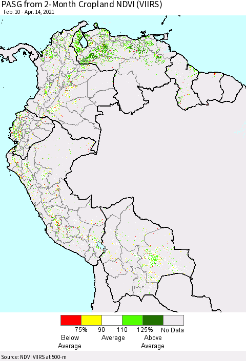Northern South America PASG from 2-Month Cropland NDVI (VIIRS) Thematic Map For 4/7/2021 - 4/14/2021