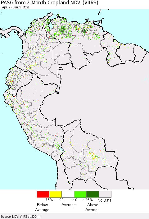 Northern South America PASG from 2-Month Cropland NDVI (VIIRS) Thematic Map For 6/2/2021 - 6/9/2021
