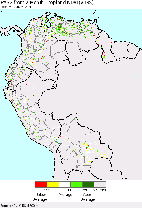Northern South America PASG from 2-Month Cropland NDVI (VIIRS) Thematic Map For 6/18/2021 - 6/25/2021