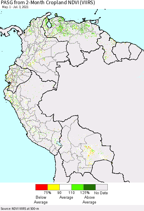 Northern South America PASG from 2-Month Cropland NDVI (VIIRS) Thematic Map For 6/26/2021 - 7/3/2021
