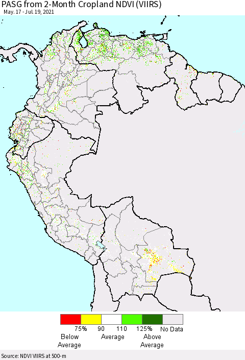 Northern South America PASG from 2-Month Cropland NDVI (VIIRS) Thematic Map For 7/12/2021 - 7/19/2021