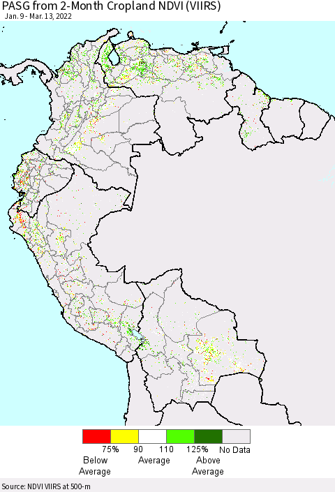 Northern South America PASG from 2-Month Cropland NDVI (VIIRS) Thematic Map For 3/6/2022 - 3/13/2022