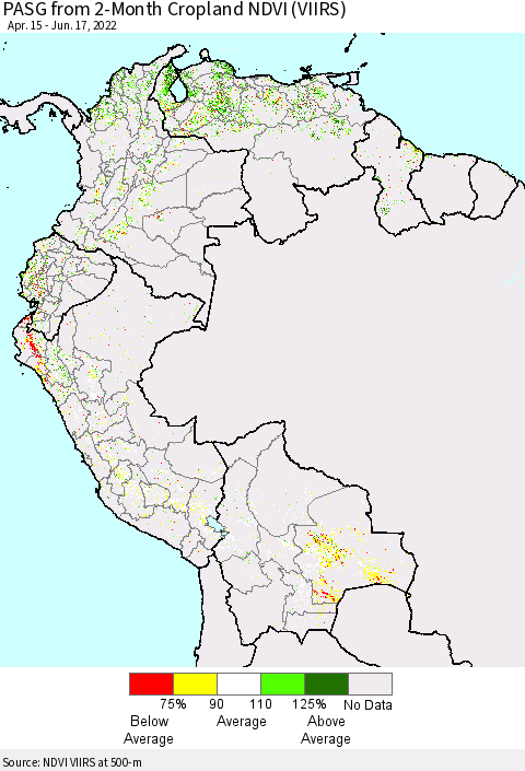 Northern South America PASG from 2-Month Cropland NDVI (VIIRS) Thematic Map For 6/10/2022 - 6/17/2022