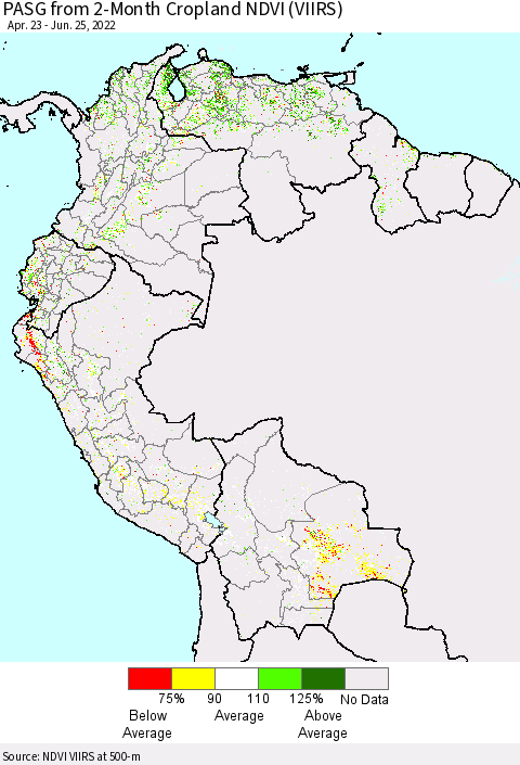 Northern South America PASG from 2-Month Cropland NDVI (VIIRS) Thematic Map For 6/18/2022 - 6/25/2022