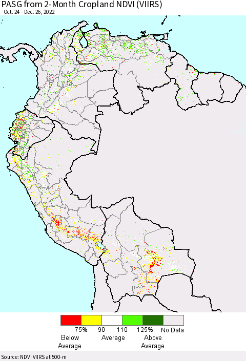 Northern South America PASG from 2-Month Cropland NDVI (VIIRS) Thematic Map For 12/19/2022 - 12/26/2022