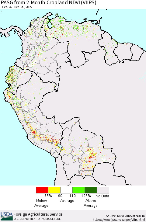 Northern South America PASG from 2-Month Cropland NDVI (VIIRS) Thematic Map For 12/21/2022 - 12/31/2022